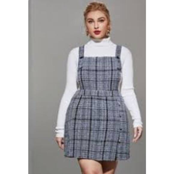 SHEIN Dresses & Skirts - SHEIN Plaid Tweed Pinafore Overall Dress 1XL Sleeveless A-Line Zip Back